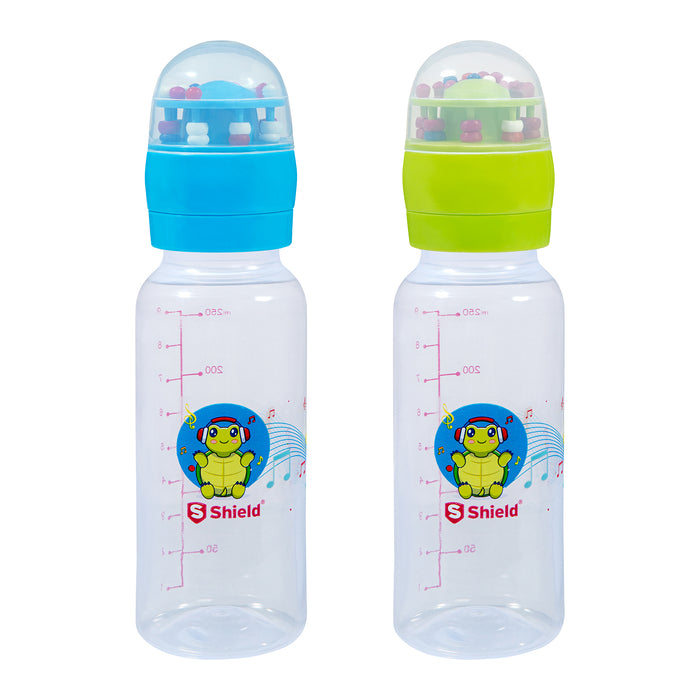 Rattle Cap Feeding Bottle with Toy Cap & Slow Flow Nipples BPA Free