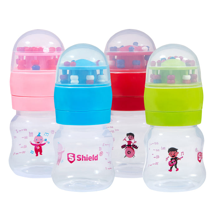 Rattle Cap Feeding Bottle with Toy Cap & Slow Flow Nipples BPA Free