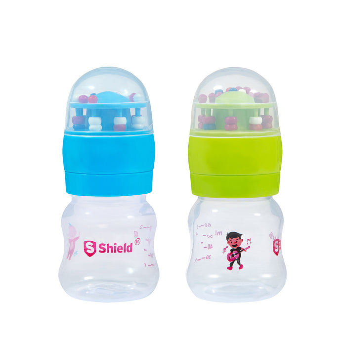 Rattle Cap Feeding Bottle with Toy Cap & Slow Flow Nipples BPA Free